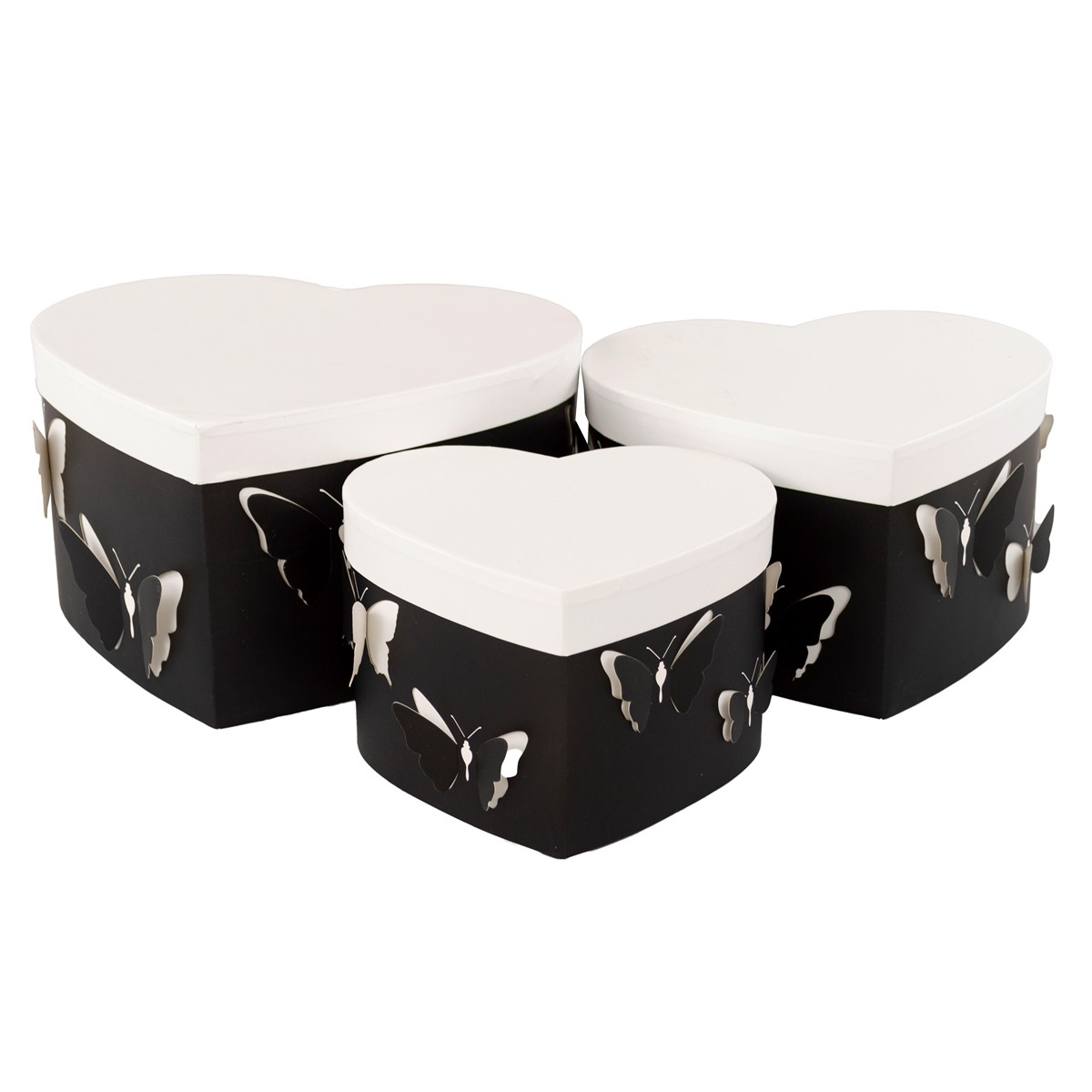 Набор коробок подарочных Сердце 3шт, 28,5х26xH15 см, черный в интернет-магазине флористических аксессуаров Азалия Декор