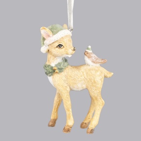 Украшение подвесное Оленёнок (полирезин), H9x6,5x3см, зеленый в интернет-магазине флористических аксессуаров Азалия Декор