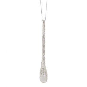 Украшение подвесное Сосулька с глиттером (пластик), 16см, прозрачный в интернет-магазине флористических аксессуаров Азалия Декор