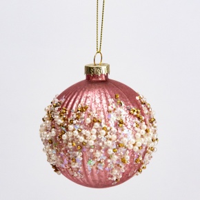 Украшение подвесное Шар со стразами (стекло), D8см, розовый в интернет-магазине флористических аксессуаров Азалия Декор