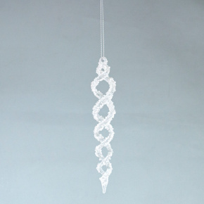 Украшение подвесное Сосулька с глиттером (стекло), 20см, белый в интернет-магазине флористических аксессуаров Азалия Декор