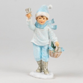 Сувенир Мальчик с корзинкой (полирезин), Н12,5х7х5см, голубой в интернет-магазине флористических аксессуаров Азалия Декор