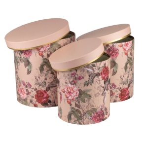 Набор коробок круглых Цветы 3шт, D24хH23,5см, розовый в интернет-магазине флористических аксессуаров Азалия Декор