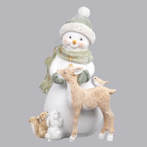 Сувенир Снеговик с животными (полирезин), H16,5x11,5х10см, зеленый в интернет-магазине флористических аксессуаров Азалия Декор