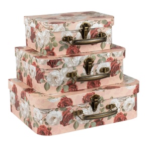 Набор коробок подарочных Чемодан 3шт., 30,2х21,9хH9,5см, розовый/белый в интернет-магазине флористических аксессуаров Азалия Декор