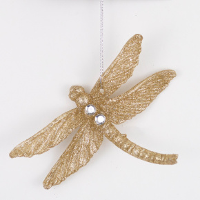 Украшение подвесное Стрекоза (пластик), 11,5х13см, шампань в интернет-магазине флористических аксессуаров Азалия Декор