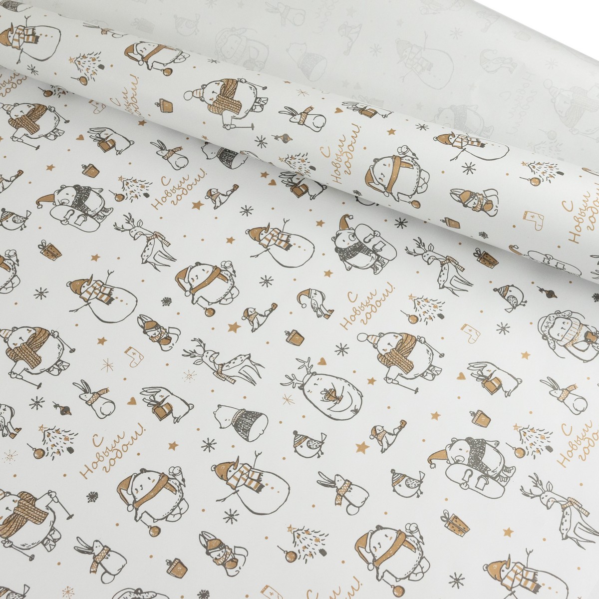 Бумага упаковочная крафт Деревенька 60гр, 72 см 10 м, белый/золотой в интернет-магазине флористических аксессуаров Азалия Декор