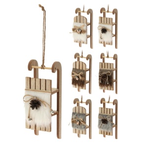 Украшение подвесное Сани (дерево), 6х14х6см, в асс., цв. в асс. в интернет-магазине флористических аксессуаров Азалия Декор