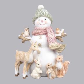 Сувенир Снеговик с животными (полирезин), H16,5x12,5х10см, цв. в асс. в интернет-магазине флористических аксессуаров Азалия Декор