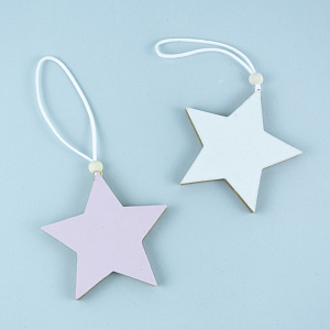 Украшение подвесное Звезда (дерево), 9х9,5см, в асс., белый/розовый в интернет-магазине флористических аксессуаров Азалия Декор