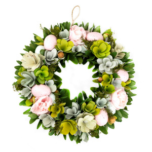 Венок пасхальный с яйцами, D34см, зеленый/розовый в интернет-магазине флористических аксессуаров Азалия Декор