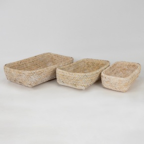 Набор ящиков плетеных 3шт. (бамбук), 36х26xH9см, отбеленный в интернет-магазине флористических аксессуаров Азалия Декор