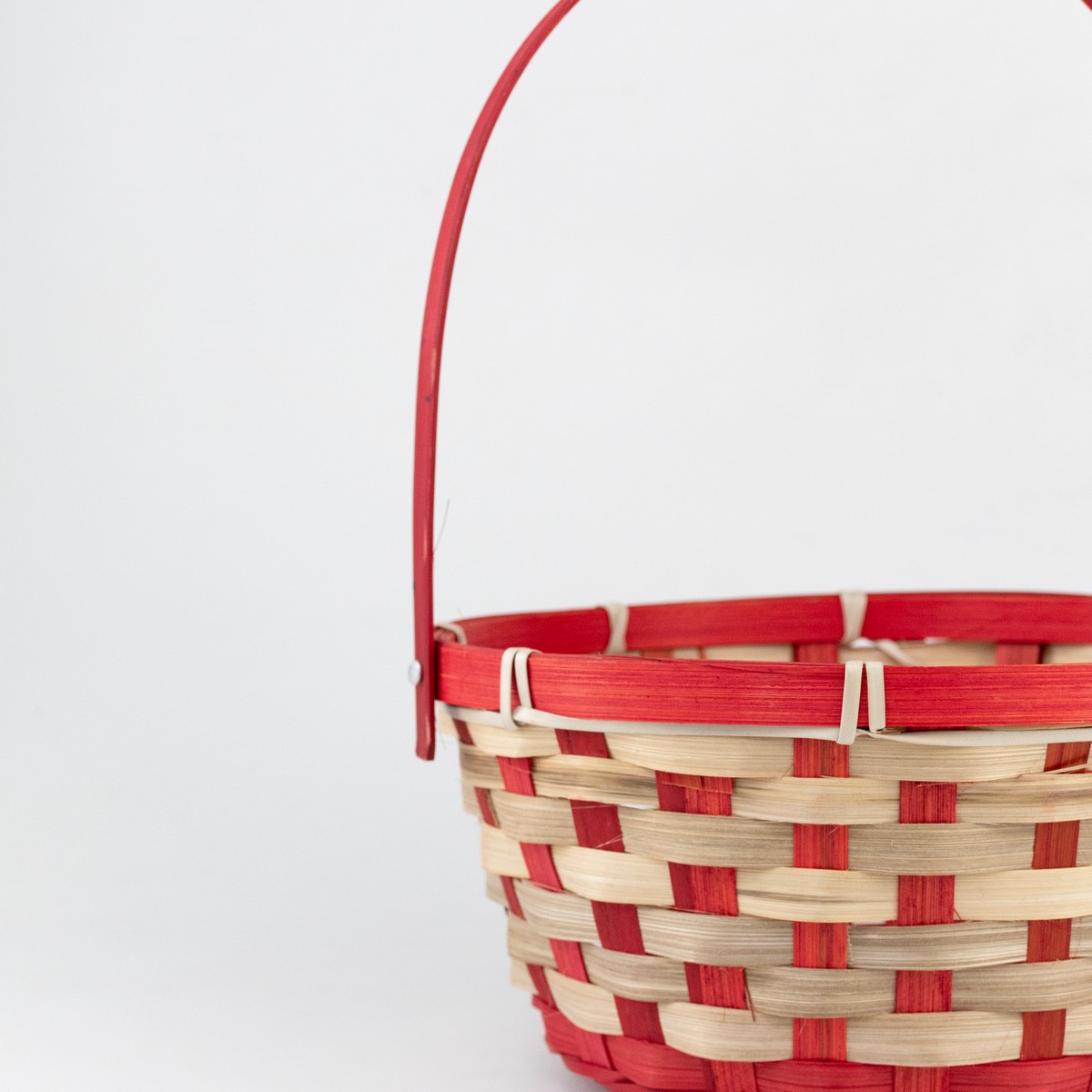 Корзина плетеная (бамбук), D21хH24 см, красный в интернет-магазине флористических аксессуаров Азалия Декор