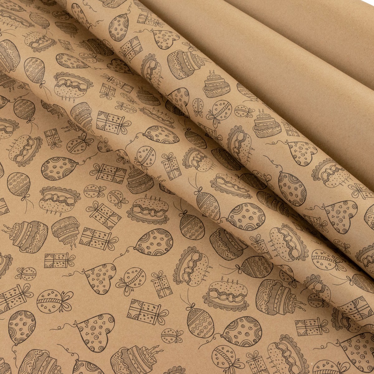 Бумага упаковочная крафт Праздник 60гр, 70 см 10 м, натуральный/черный в интернет-магазине флористических аксессуаров Азалия Декор
