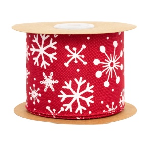 Лента Снежинки (полиэстер), 63 мм 5 м, красный/белый в интернет-магазине флористических аксессуаров Азалия Декор