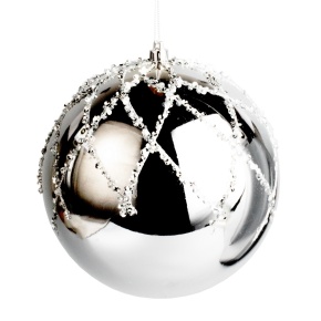 Украшение подвесное Шар с глиттером (пластик), D15см, серебряный в интернет-магазине флористических аксессуаров Азалия Декор