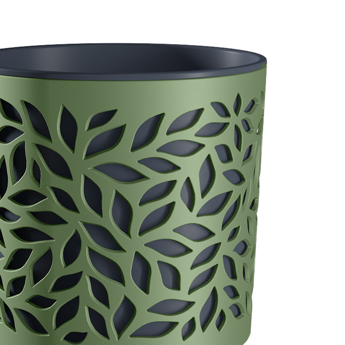 Кашпо со вставкой Листья (пластик), D13xH13,5см, 1,25л, зел./антрацит. в интернет-магазине флористических аксессуаров Азалия Декор