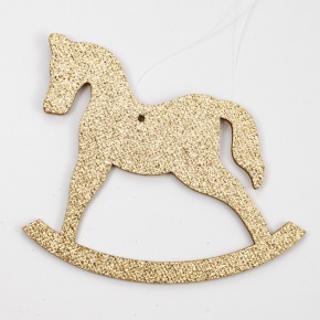 Украшение подвесное Лошадка с глиттером (дерево), 12х12см, шамп. в интернет-магазине флористических аксессуаров Азалия Декор