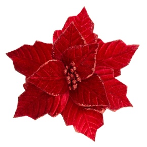 Пуансетия с глитером на прищепке, D28см, красный в интернет-магазине флористических аксессуаров Азалия Декор
