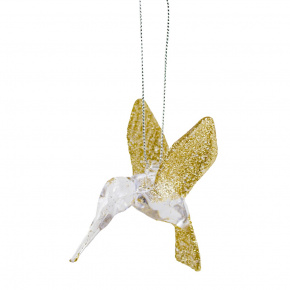 Украшение подвесное Колибри (пластик), 8х6см, прозрачн./шамп. в интернет-магазине флористических аксессуаров Азалия Декор