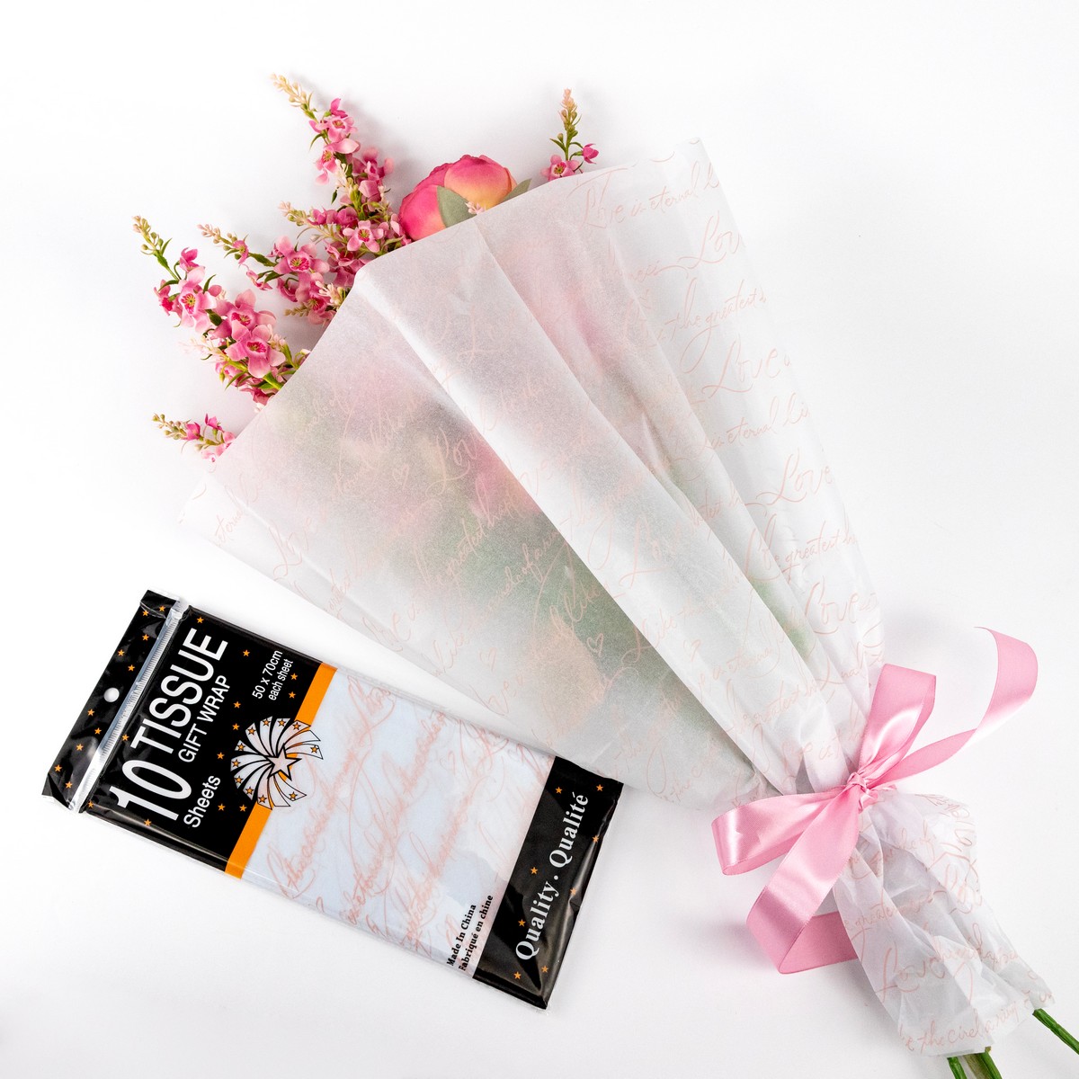 Бумага тишью Письмо 20г/м2, 10 листов, 50х70см, розовый в интернет-магазине флористических аксессуаров Азалия Декор