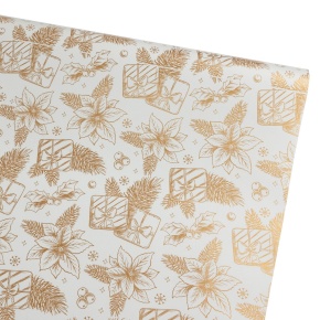 Бумага упаковочная мелованная Цветы 60гр, 68 см 10 м, белый/золотой в интернет-магазине флористических аксессуаров Азалия Декор