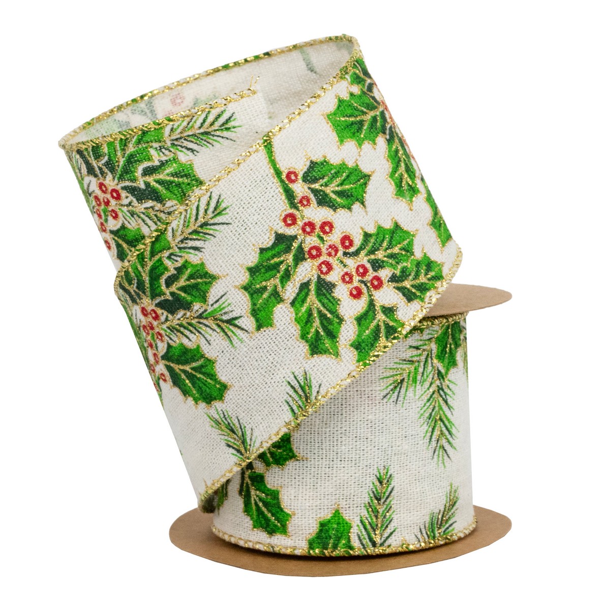 Лента Омела (полиэстер), 63мм 5м, натуральный/зеленый в интернет-магазине флористических аксессуаров Азалия Декор