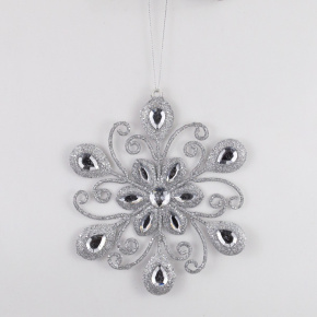 Украшение подвесное Снежинка с глиттером и стразами (пластик), 16x15см, белый в интернет-магазине флористических аксессуаров Азалия Декор