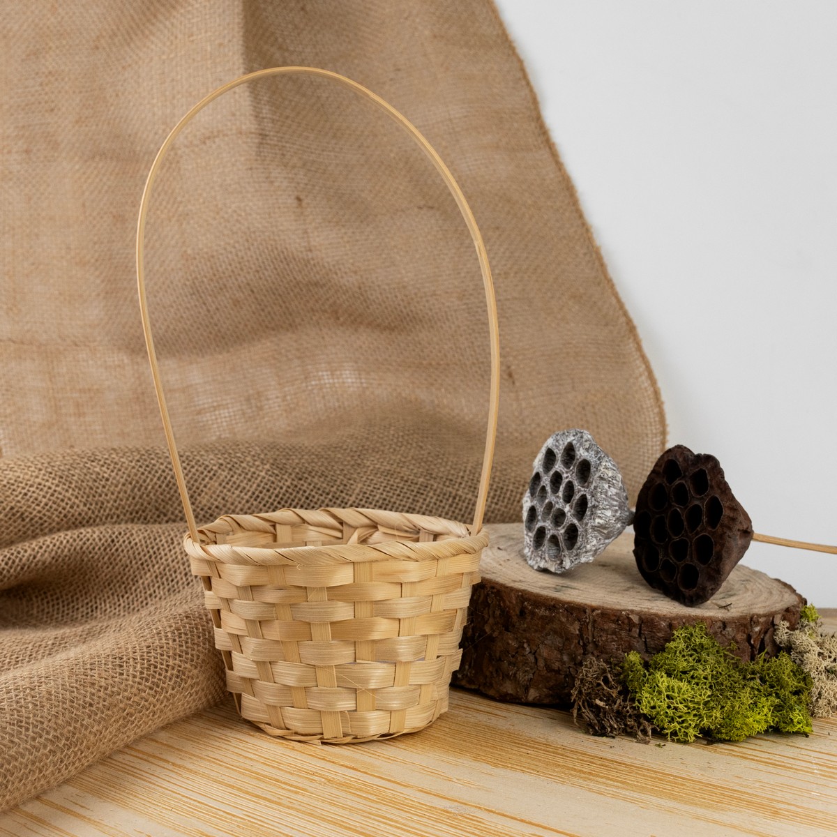 Корзина плетеная (бамбук), D13х9хH30см, натуральный в интернет-магазине флористических аксессуаров Азалия Декор
