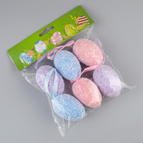 Набор украшений подвесных Яйцо 6шт., 4х6см, цв. в асс. в интернет-магазине флористических аксессуаров Азалия Декор