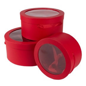 Набор коробок подарочных круглых 3шт., D26,5xH12см, красный в интернет-магазине флористических аксессуаров Азалия Декор