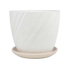 Цв. горшок с поддоном Солома (бетон), D18xH15см, 2,15л, белый в интернет-магазине флористических аксессуаров Азалия Декор