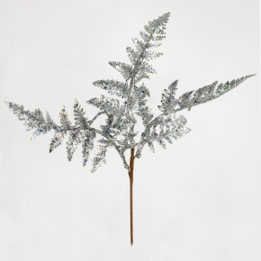 Ветка Папоротник с глиттером, 27см, серебряный в интернет-магазине флористических аксессуаров Азалия Декор