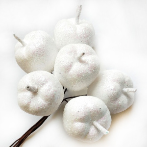 Набор яблок с глиттером на вставках 6шт., D3xL12см, белый в интернет-магазине флористических аксессуаров Азалия Декор