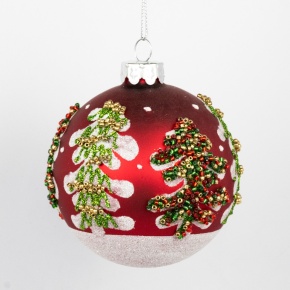 Украшение подвесное Шар с елочкой (стекло), D8см, красный в интернет-магазине флористических аксессуаров Азалия Декор
