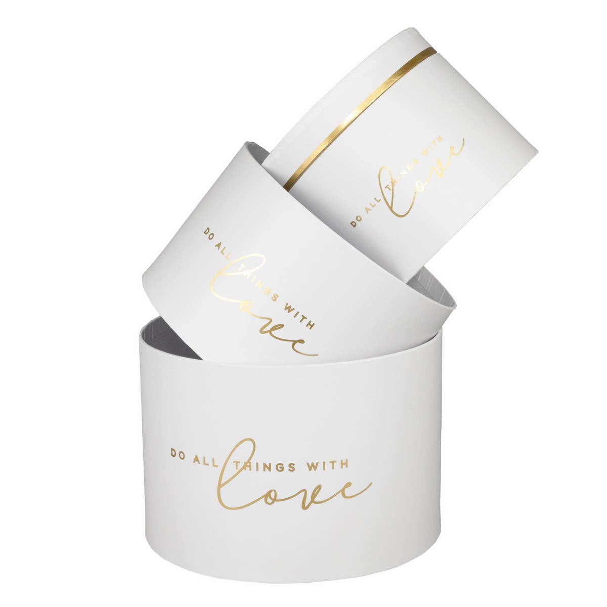 Набор коробок подарочных круглых 3шт., D17,5xH14,5см, белый в интернет-магазине флористических аксессуаров Азалия Декор