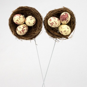 Набор гнезд с яйцами на вставке 2шт., H26х5см, цв. в асс. в интернет-магазине флористических аксессуаров Азалия Декор