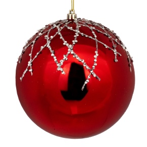 Украшение подвесное Шар с глиттером (пластик), D15см, красный в интернет-магазине флористических аксессуаров Азалия Декор