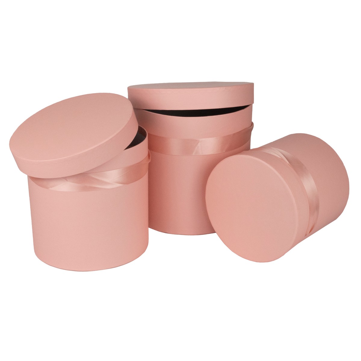 Набор коробок подарочных круглых 3шт., D19,5xH19см, нежно-розовый в интернет-магазине флористических аксессуаров Азалия Декор