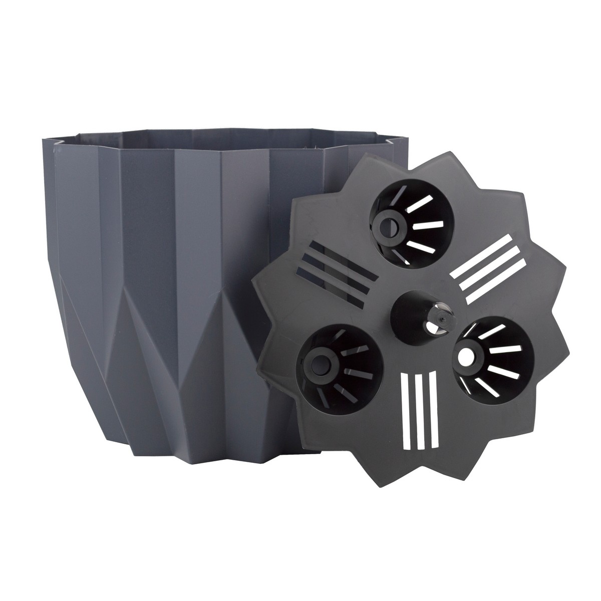 Кашпо Геометрия (пластик), D20xH16,5см, 3л, антрацитовый в интернет-магазине флористических аксессуаров Азалия Декор