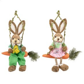 Сувенир Заяц Мальчик/Девочка сидящий (пенопласт/трава), 37xH40см, в асс., коричневый в интернет-магазине флористических аксессуаров Азалия Декор