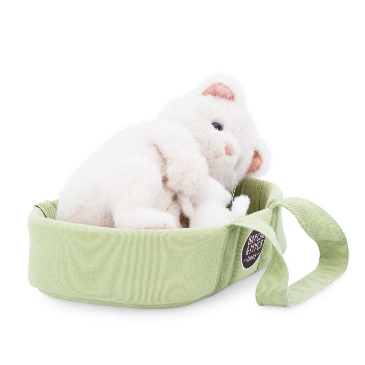 Игрушка м/н Кошечка Муся с котёнком в переноске, 40см, белый в интернет-магазине флористических аксессуаров Азалия Декор