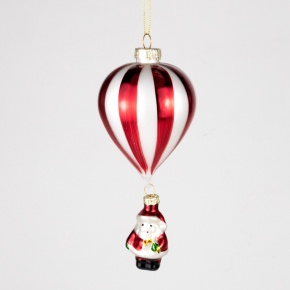 Украшение подвесное Воздушный шар (стекло), Н15х7см, красн./бел. в интернет-магазине флористических аксессуаров Азалия Декор