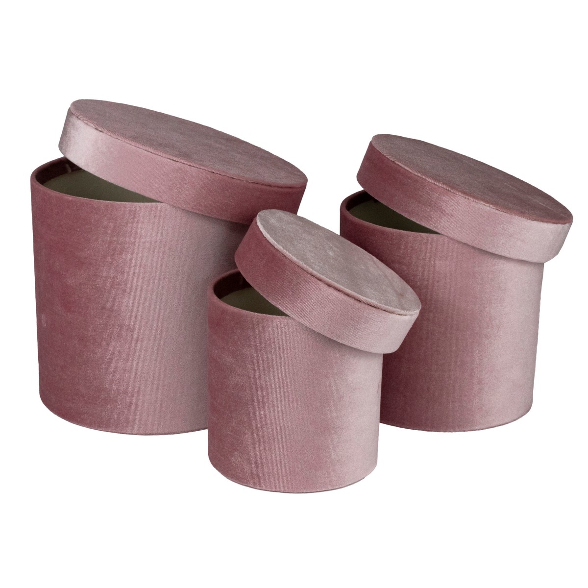 Набор коробок подарочных круглых 3шт. (картон, бархат), D18xH17,7см, пудровый в интернет-магазине флористических аксессуаров Азалия Декор