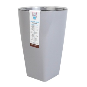 Кашпо Грейс со вставкой (пластик), D12xH18см, 1,3л, серый в интернет-магазине флористических аксессуаров Азалия Декор