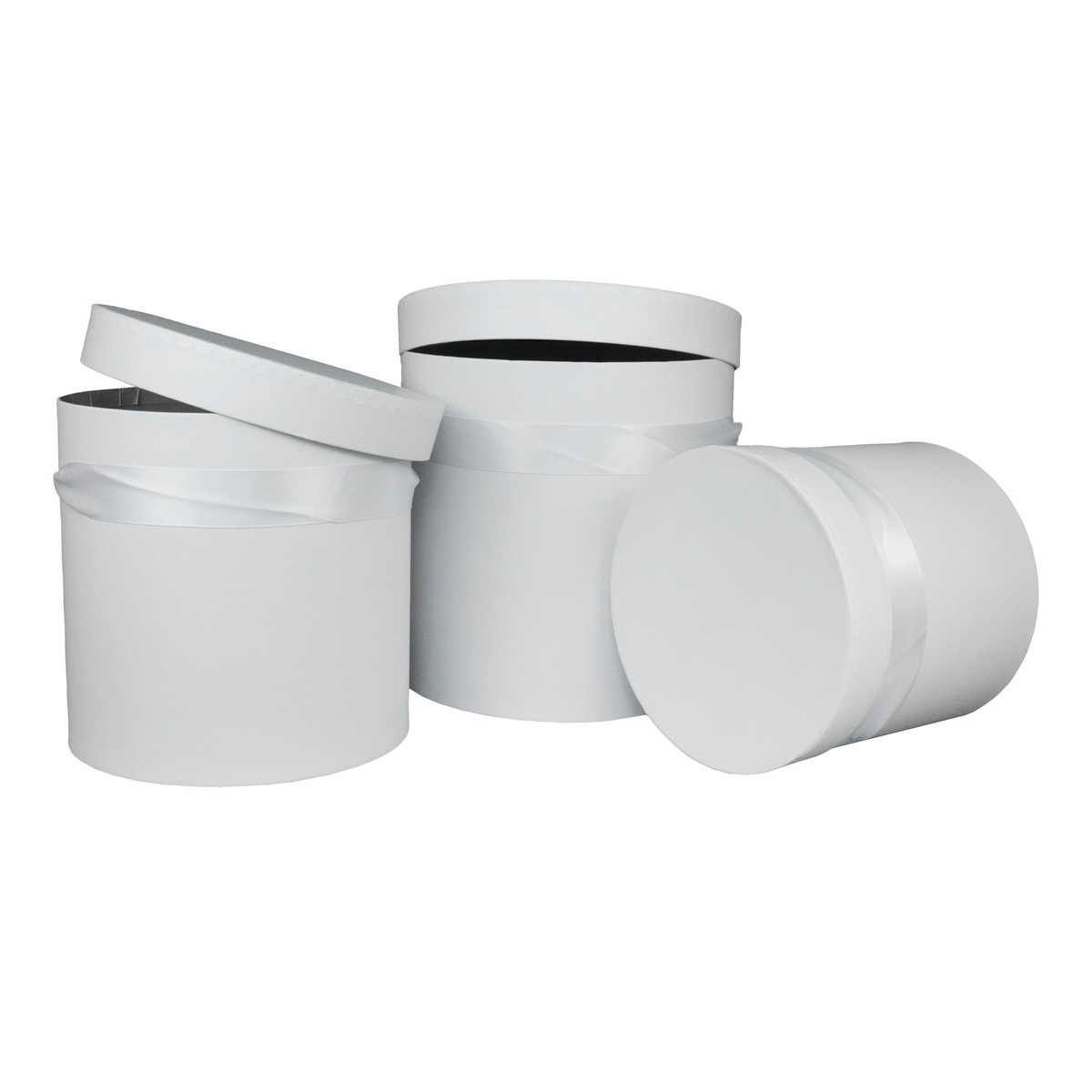 Набор коробок подарочных круглых 3шт., D19,5xH19см, белый в интернет-магазине флористических аксессуаров Азалия Декор