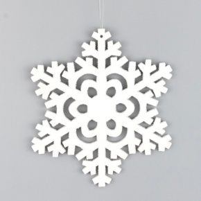 Украшение подвесное Снежинка с глиттером (дерево), 12х12см, бел. в интернет-магазине флористических аксессуаров Азалия Декор