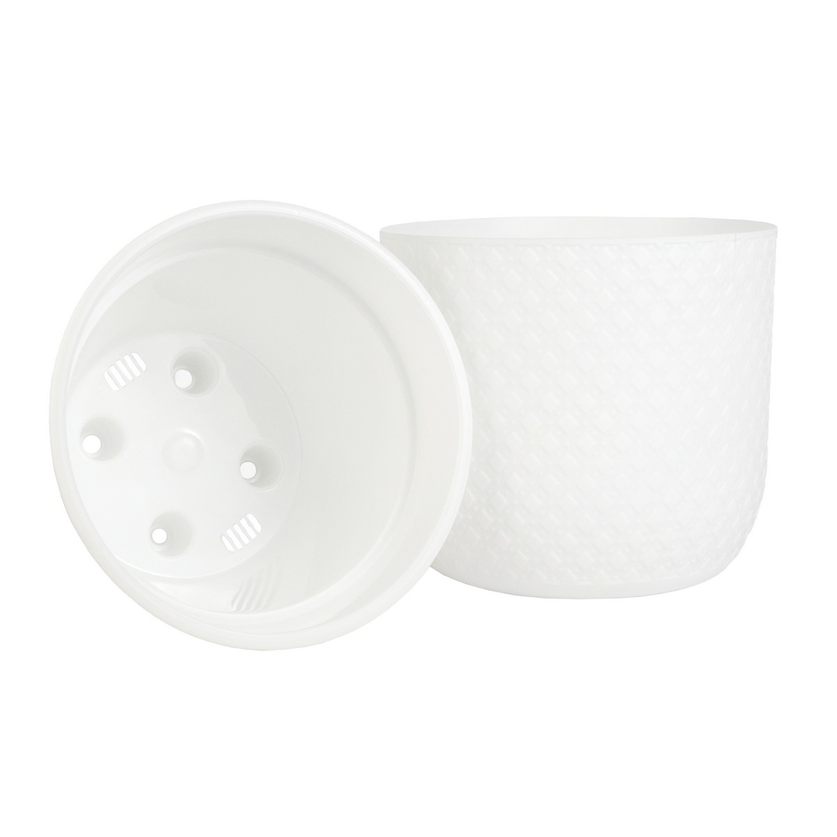 Кашпо Клевер со вставкой (пластик), D17,5xH16см, 3,2л, белый в интернет-магазине флористических аксессуаров Азалия Декор