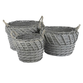 Набор корзин плетеных 3шт. (ива), D51x33хH41см, серый в интернет-магазине флористических аксессуаров Азалия Декор