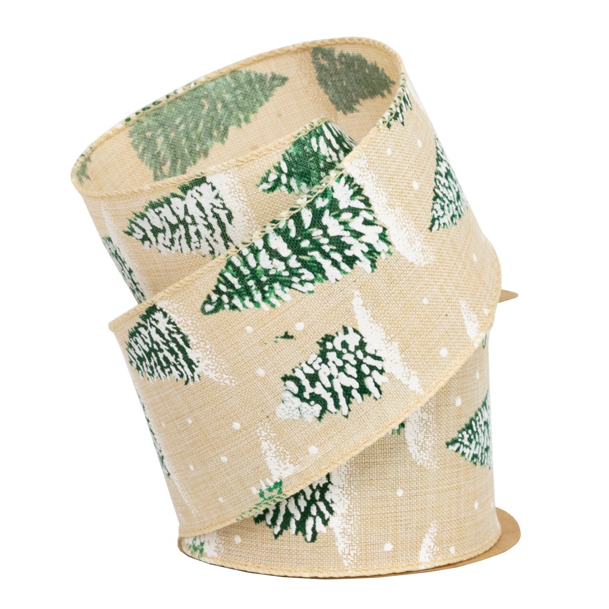 Лента Елочки (полиэстер), 63 мм 5 м, натуральный/зеленый в интернет-магазине флористических аксессуаров Азалия Декор